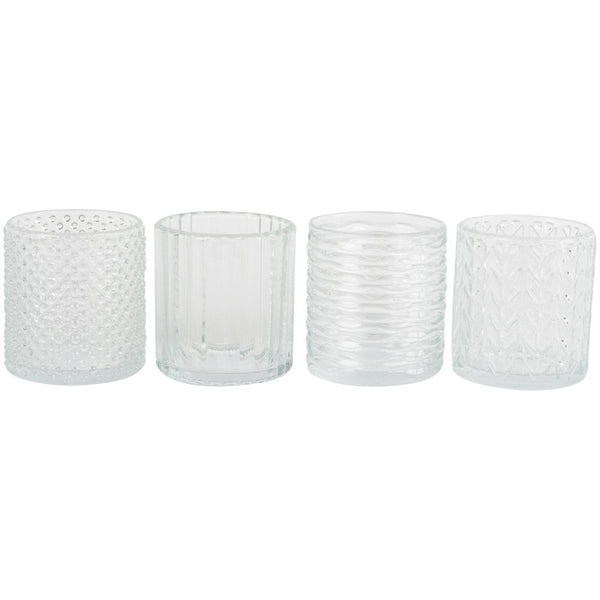 Clear Glass Textured Tea Light Holders - Set of 4 Assorted