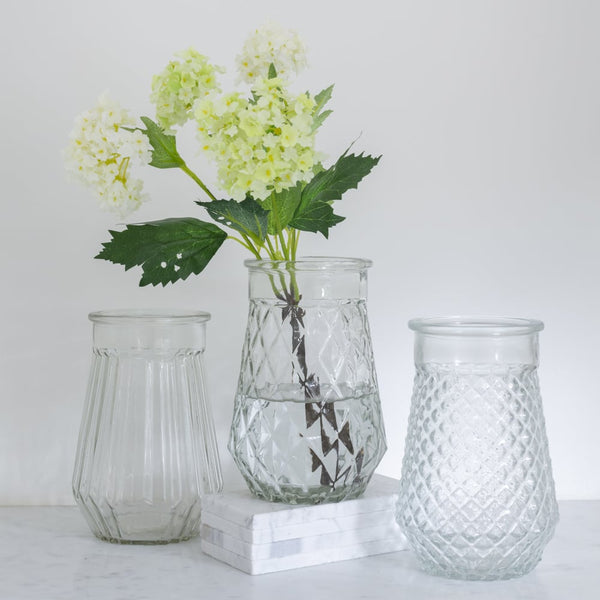Clear Glass Textured Vases 17cm - Set of 3 Assorted