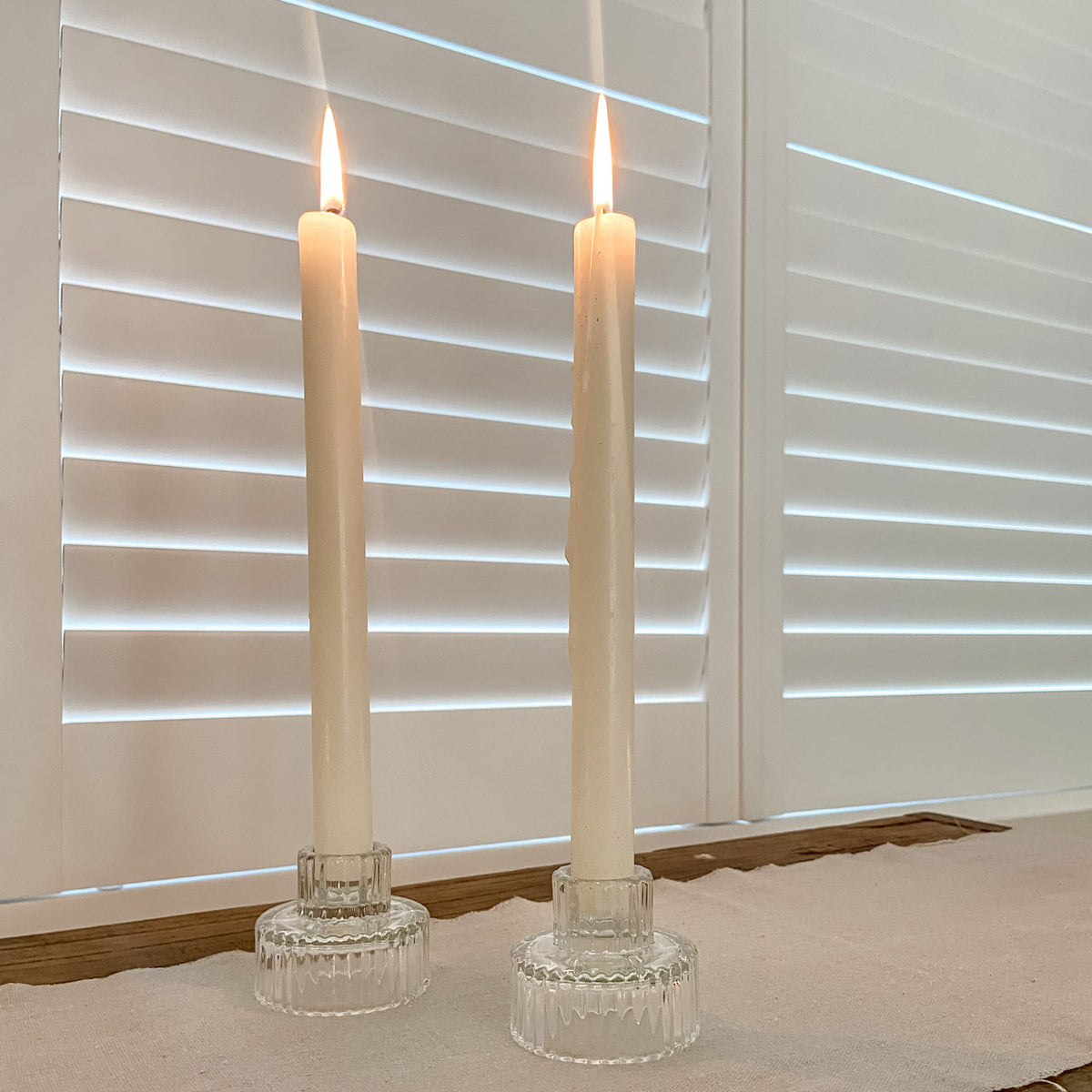 Ribbed Glass Candlestick Holders Set of 2 BurrowandNest