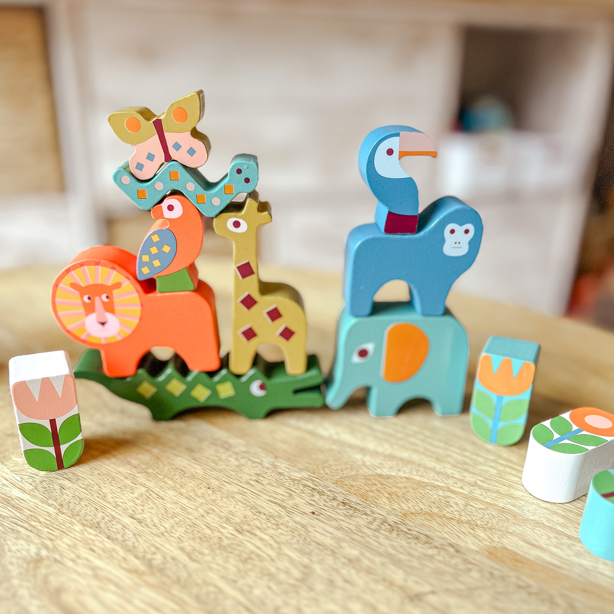 Stacking Wooden Animals Game Educational Toddler Toys
