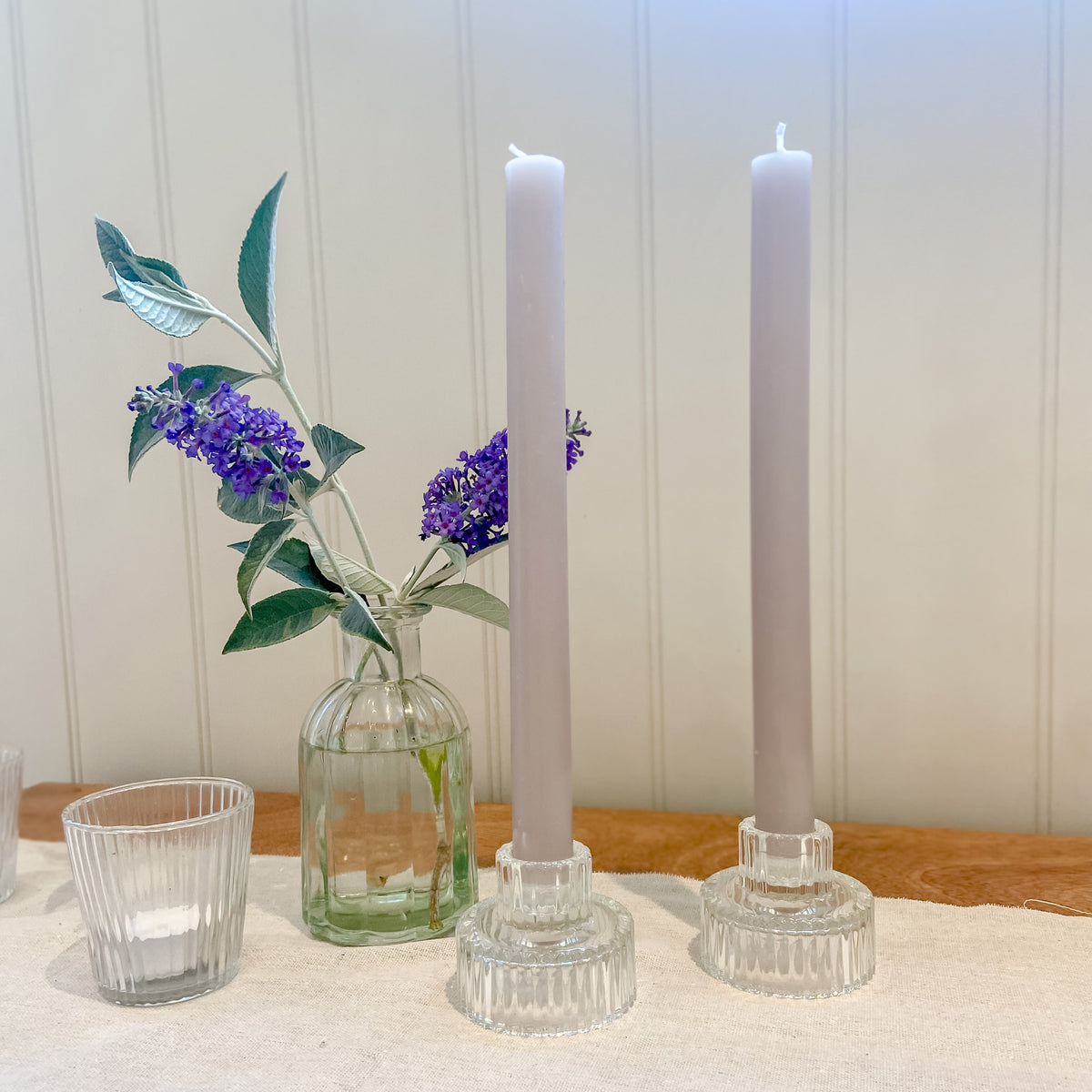 Ribbed Glass Candlestick Holders Set of 2 BurrowandNest
