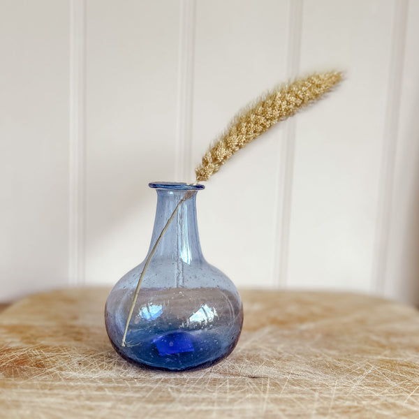 Blue Recycled Glass Vase Round 11cm