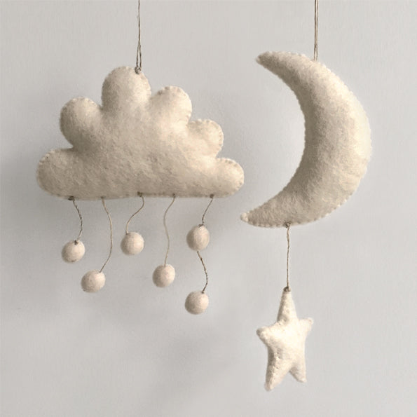 Hanging Nursery Decoration - Cream Cloud, Moon and Stars