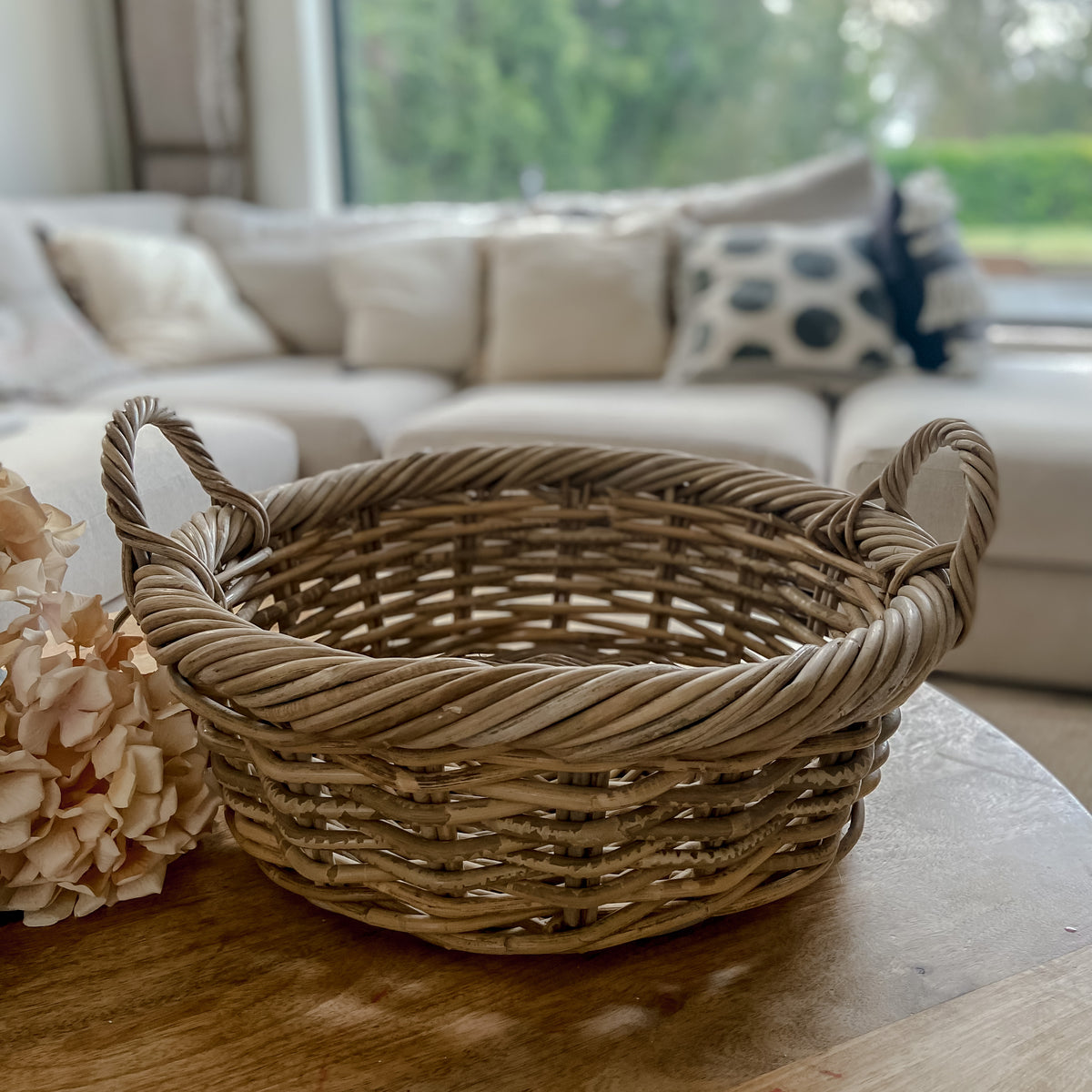 Round Woven Tray with Handles 37cm Country Farmhouse Style