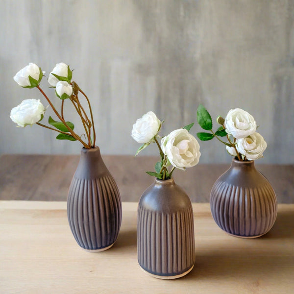 Ceramic Bud Vases - Set of 3 Charcoal