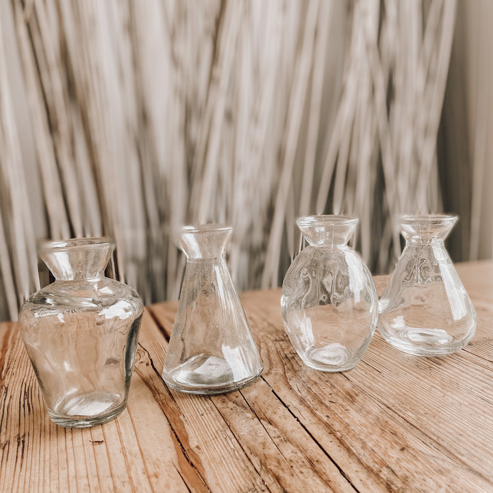 Dainty Clear Glass Bud Vases 10cm - Set of 4 Assorted - BurrowandNest