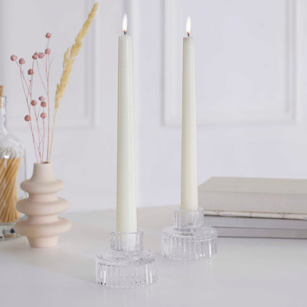 Ribbed Glass Candlestick Holders - Set of 2