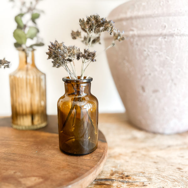 Amber Brown Glass Apothecary Bottle Vase 10cm