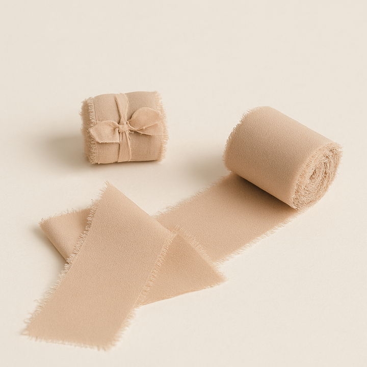 Chiffon Wedding Ribbons with Frayed Edges - Neutral Mocha 5m Roll