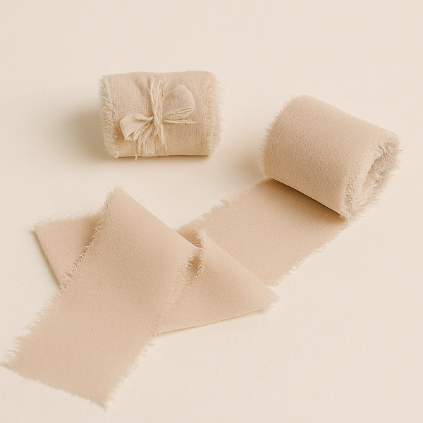 Chiffon Ribbons with Frayed Edges - Neutral Taupe 5m Roll