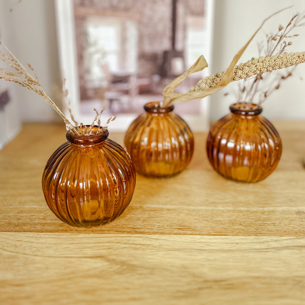 Amber Brown Glass Vase Round 8.5cm