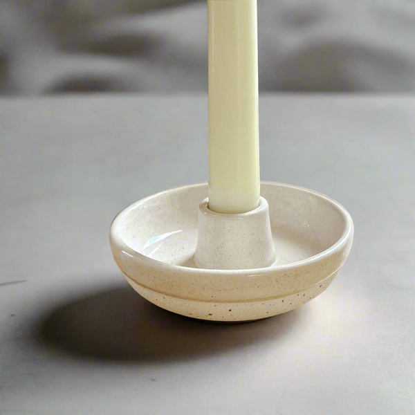 Hand-Glazed Ceramic Candlestick - Cream