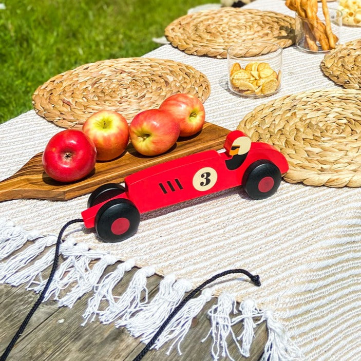 Children's Wooden Toy Pull Along Vintage Racing Car - Children's Gift - BurrowandNest