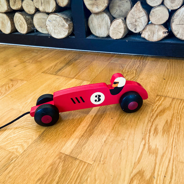 Children's Wooden Toy Pull Along Vintage Racing Car - Children's Gift - BurrowandNest