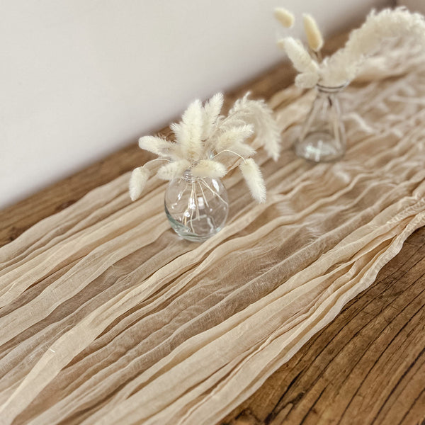 Taupe Neutral Crinkled Cheesecloth Table Runner 3m