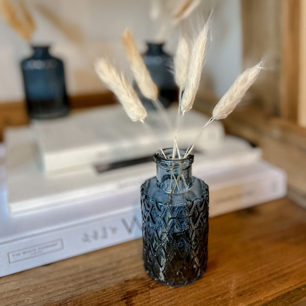 Blue Textured Mini Glass Bottle Vase 9.5cm