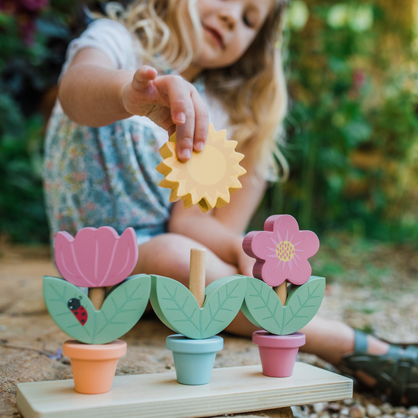Wooden Stacking Flower Pots Toy -  Toddler Christmas Gift