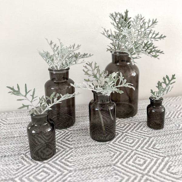 Dark Grey Glass Apothecary Bottle Vases with Lids