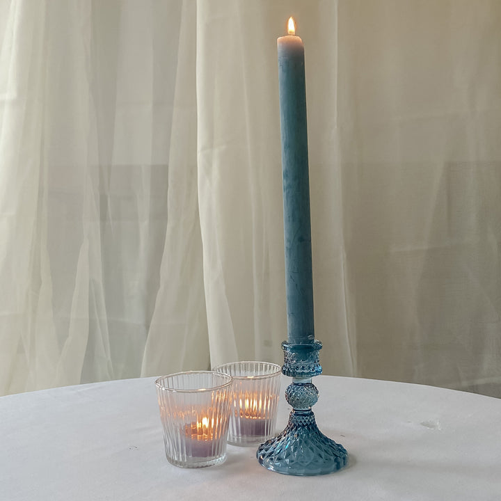 blue coloured glass candlestick holder weddings table decorations home or gifts 1