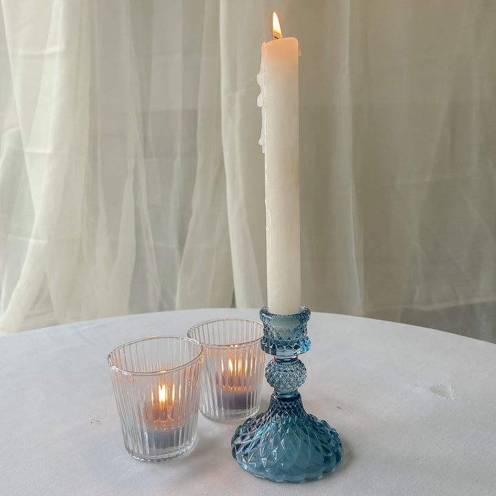 blue coloured glass candlestick holder weddings table decorations home or gifts 1