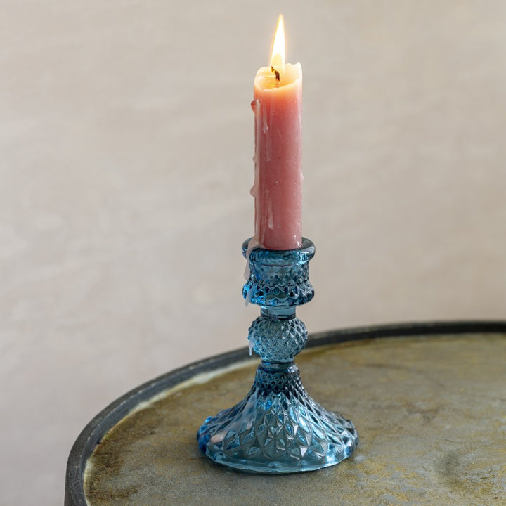 blue coloured glass candlestick holder weddings table decorations home or gifts 1