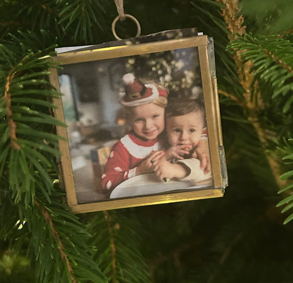 Tiny Distressed Brass Photo Frame 5cm Christmas Tree Ornament