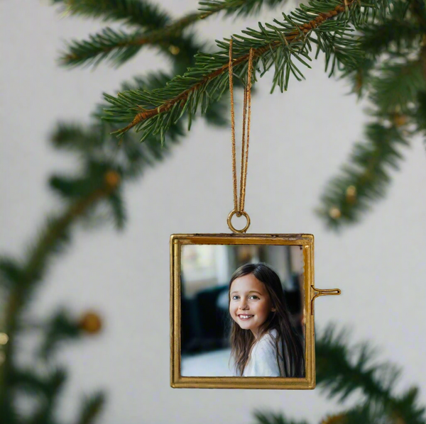 Tiny Distressed Brass Photo Frame 5cm Christmas Tree Ornament