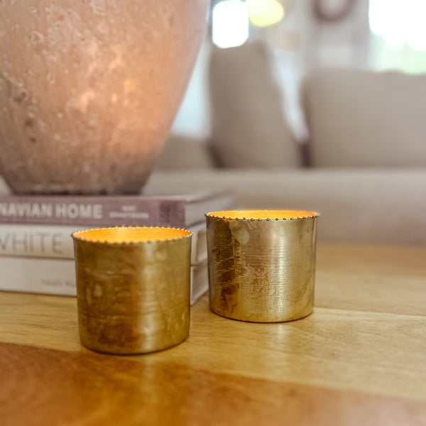 Brushed Gold Metal Tea Light Holders - Set of 2