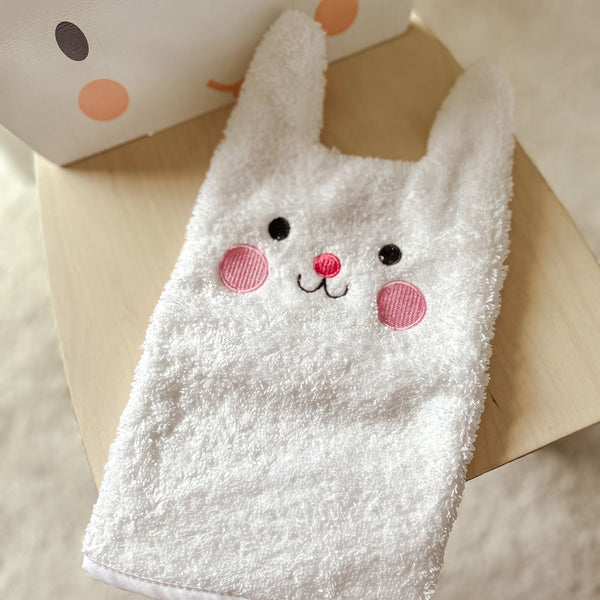 Baby Animal Shaped Wash Mitt -  Bunny Towelling Bath Mitt - BurrowandNest