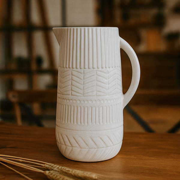 Hand-Glazed Ivory Ceramic Jug
