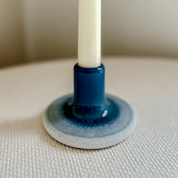 Hand-Glazed Ceramic Candlestick - Blue