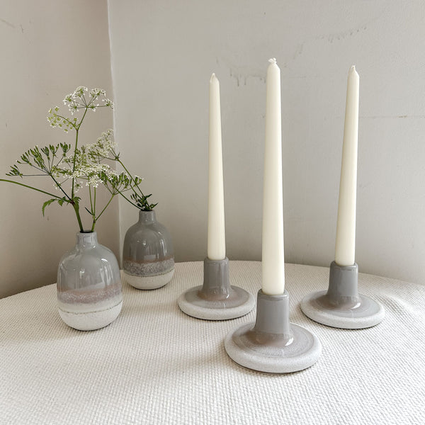 Hand-Glazed Ceramic Candlestick - Grey