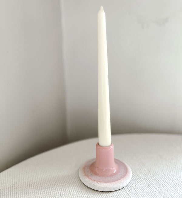 Hand-Glazed Ceramic Candlestick - Pink