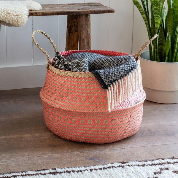 Coral and Natural Seagrass Belly Basket