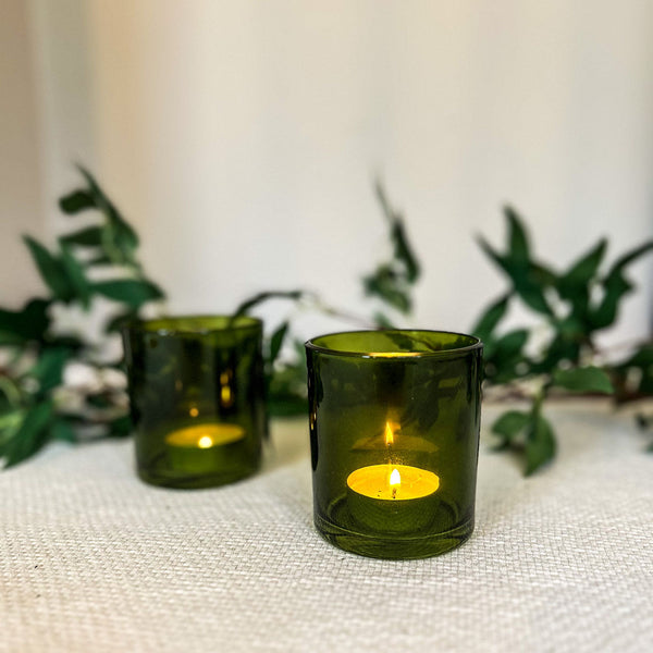 Forest Green Glass Tea Light Holder