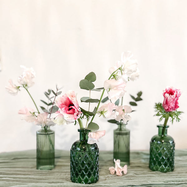 Forest Green Textured Glass Bottle Vase 13cm