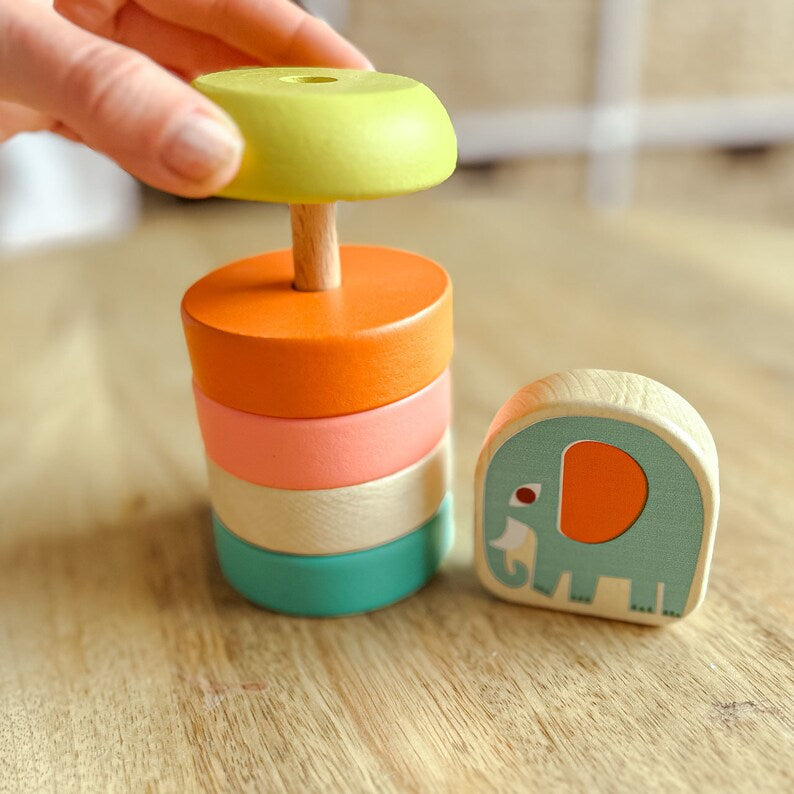 Wooden Stacking Toy Elephant For Babies & Toddlers 0 3 Years