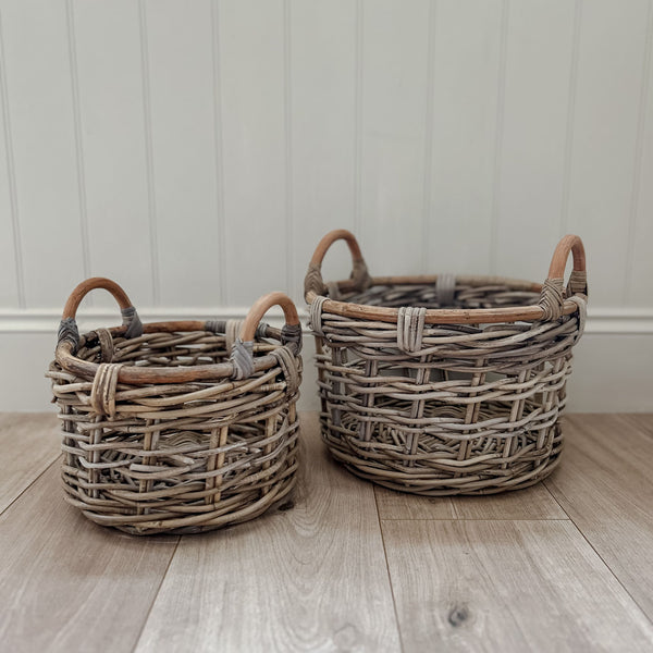 Round Woven Kobu Storage Basket with Handles (3 sizes)