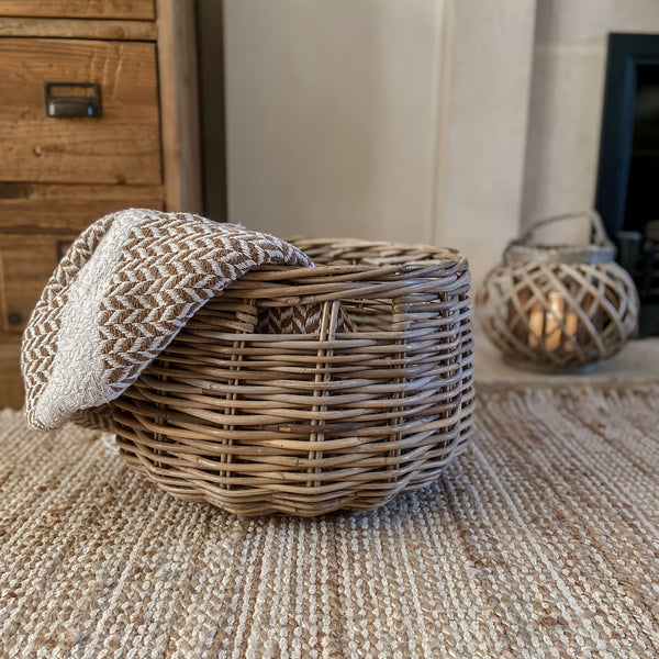 Large Round Woven Basket with Handles