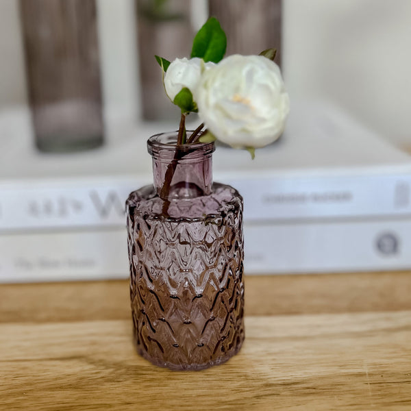 Pink Textured Mini Glass Bottle Vase 9.5cm