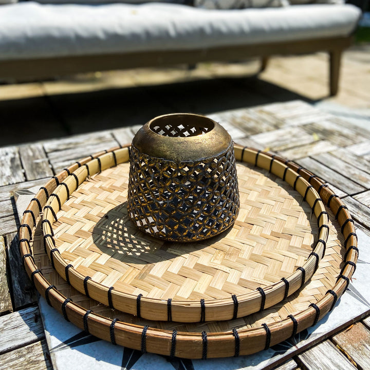 Natural Woven Tray with Black Edging (2 sizes) - BurrowandNest