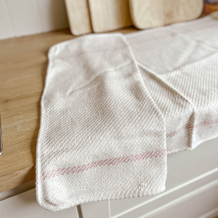 Natural Tea Towel / Oven Cloth with Stripe Large 100cm x 50cm - BurrowandNest