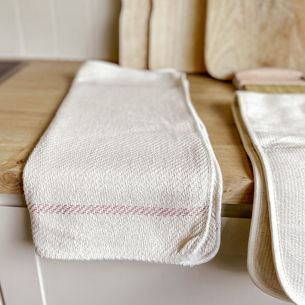 Natural Tea Towel / Oven Cloth with Stripe Large 100cm x 50cm - BurrowandNest