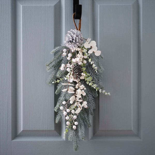 Frosted White Christmas Door Swag with Berries 50cm