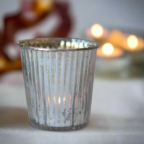 Silver Mercury Glass Tea Light Holder