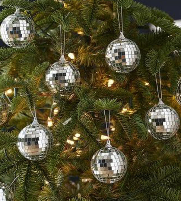 6 x Small 5cm Mirror Disco Ball Hanging Christmas Decorations