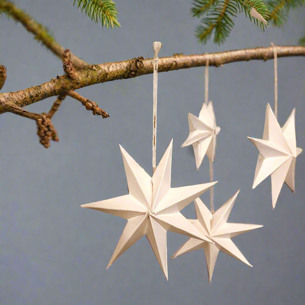 5 x Small White 3D Paper Stars Small 10cm Tree Decorations  - Scandi Christmas