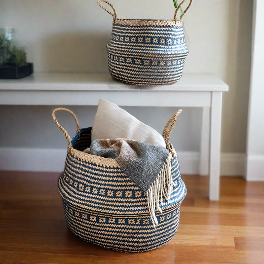 Navy and Natural Seagrass Belly Basket (2 sizes)
