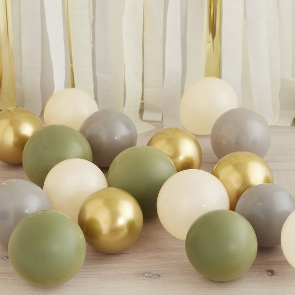 Gold Chrome, Olive Green, Grey & Nude Balloon Pack  of 40 (5" Balloons ) - Party Balloons