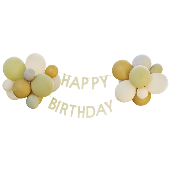 Happy Birthday Bunting & Balloons Green & Grey